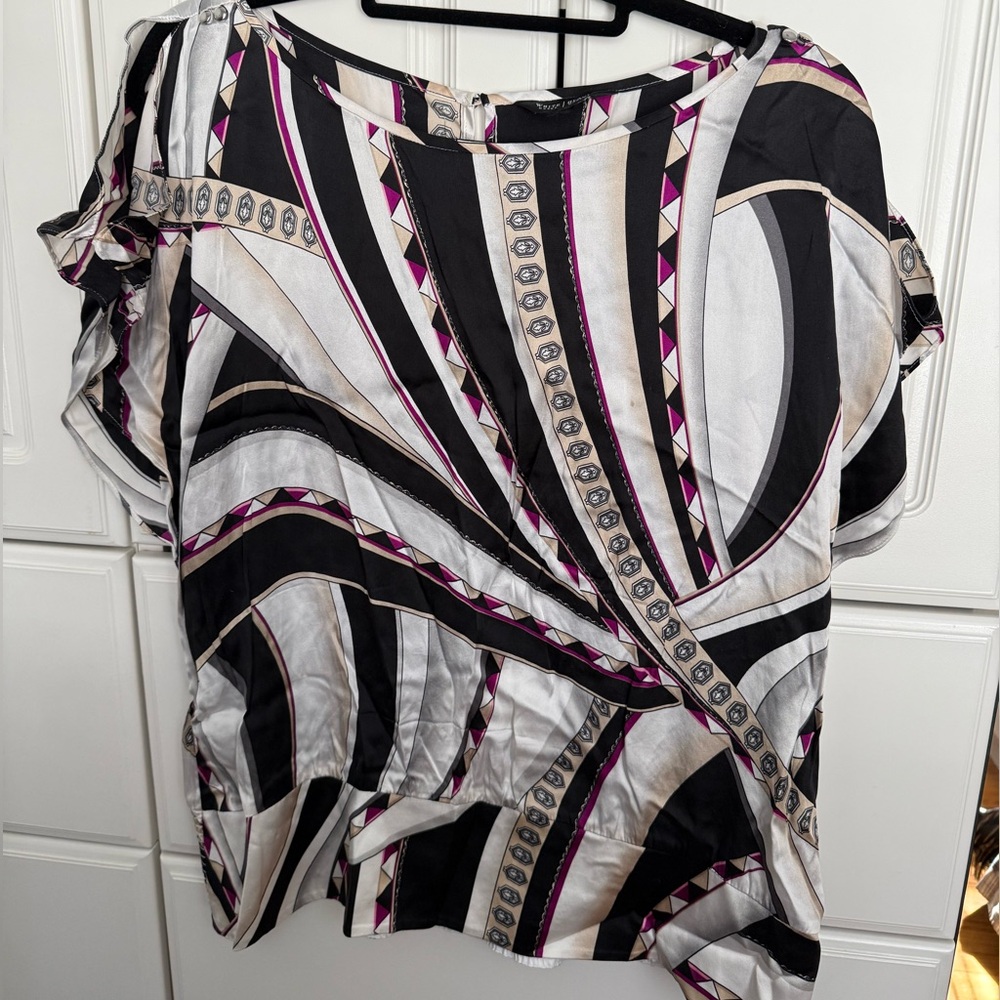 White House Black Market Geometric Black and White Blouse